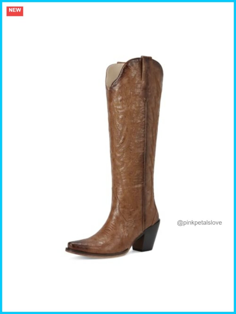 wetkiss Women's Cowboy Knee High Boots Wing Embroidery PU Snip Toe
